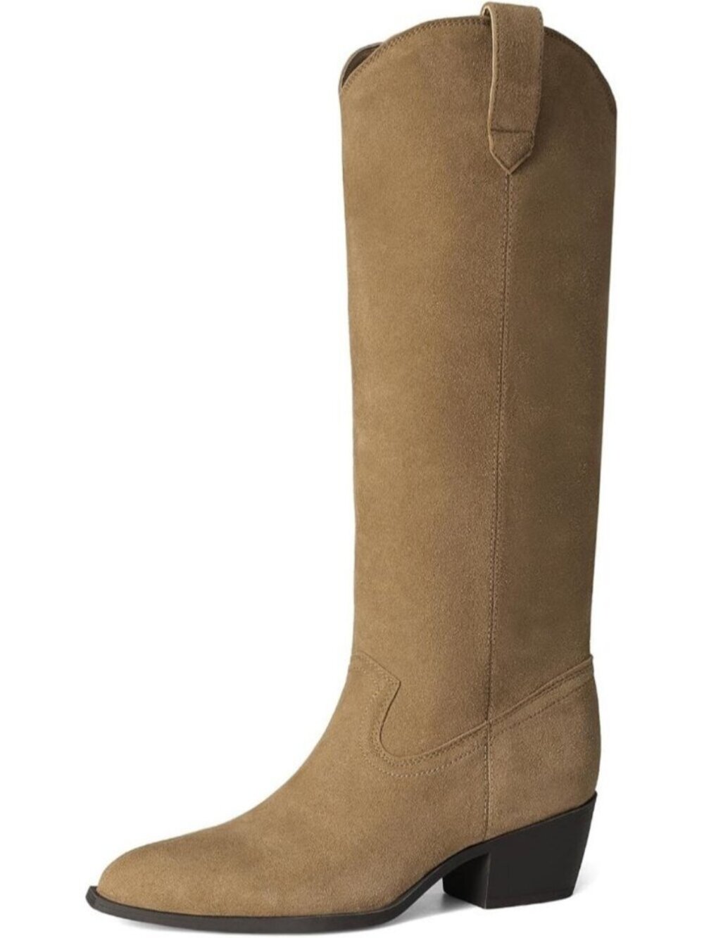 DREAM PAIRS Women's Taupe Cowgirl Knee High Boots Pointed Toe Low Block Heels
